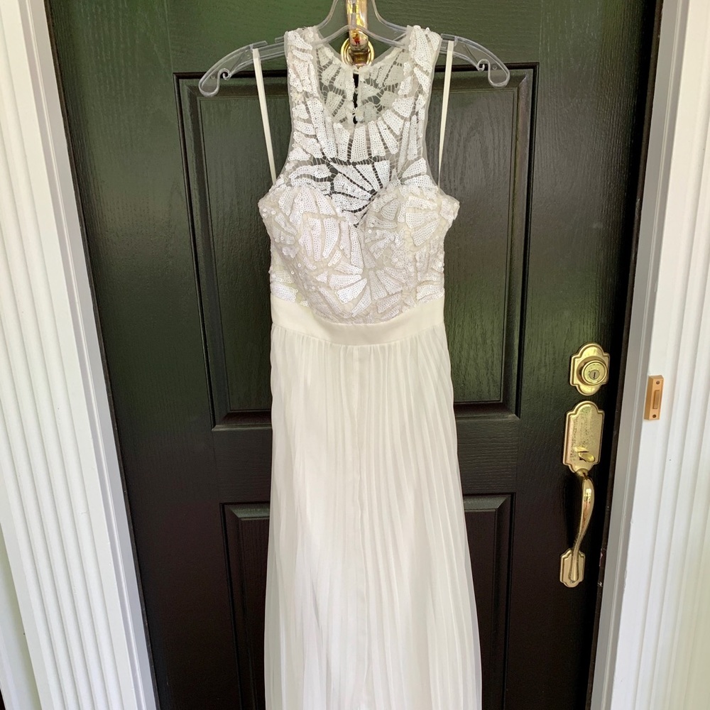 White sequin open back maxi dress